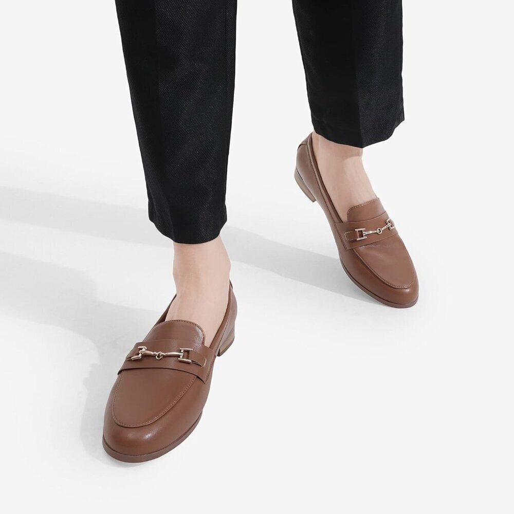 Dream Pairs Women Brown-pu Faux Leather Closed Rounded Toe Loafers Dressy Shoes